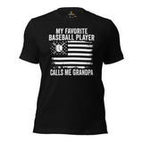 Proud Baseball Grandpa T-Shirt - Gift Ideas for Him, Baseball Lovers & Enthusiasts - My Favorite Baseball Player Calls Me Grandpa Shirt - Black