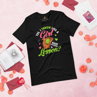 Funny Baseball T-Shirt - Gift Ideas for Her, Baseball Lovers & Enthusiasts - Yes, I Throw Like A Girl. Want A Lesson Tee - Game Day Tee - Black