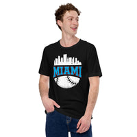 Vintage Miami Skyline Baseball Fanatic Shirt: Gift Ideas for Him & Her, Baseball Lovers & Enthusiasts - Retro Style Game Day Shirt - Black