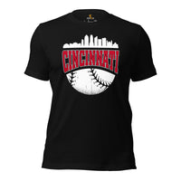 Vintage Cincinnati Skyline Baseball Fanatic Shirt: Gift Ideas for Him & Her, Baseball Lovers & Enthusiasts - Retro Style Game Day Shirt - Black