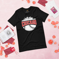 Vintage Chicago Skyline Baseball Fanatic Shirt: Gift Ideas for Him & Her, Baseball Lovers & Enthusiasts - Retro Style Game Day Tee - Black