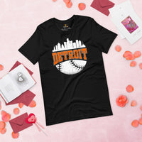 Vintage Detroit Skyline Baseball Fanatic Shirt: Gift Ideas for Him & Her, Baseball Lovers & Enthusiasts - Retro Style Game Day Shirt - Black