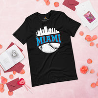 Vintage Miami Skyline Baseball Fanatic Shirt: Gift Ideas for Him & Her, Baseball Lovers & Enthusiasts - Retro Style Game Day Shirt - Black