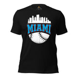 Vintage Miami Skyline Baseball Fanatic Shirt: Gift Ideas for Him & Her, Baseball Lovers & Enthusiasts - Retro Style Game Day Shirt - Black