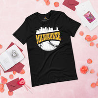 Vintage Milwaukee Skyline Baseball Fanatic Shirt: Gift Ideas for Him & Her, Baseball Lovers & Enthusiasts - Retro Style Game Day Shirt - Black