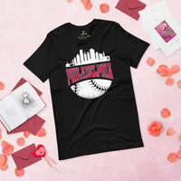Vintage Philadelphia Skyline Baseball Fanatic Shirt: Gift Ideas for Him & Her, Baseball Lovers & Enthusiasts - Retro Style Game Day Tee - Black