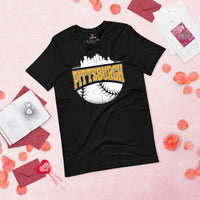 Vintage Pittsburgh Skyline Baseball Fanatic Shirt: Gift Ideas for Him & Her, Baseball Lovers & Enthusiasts - Retro Style Game Day Tee - Black