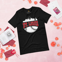 Vintage St. Louis Skyline Baseball Fanatic Shirt: Gift Ideas for Him & Her, Baseball Lovers & Enthusiasts - Retro Style Game Day Shirt - Black