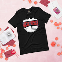 Vintage Washington Skyline Baseball Fanatic Shirt: Gift Ideas for Him & Her, Baseball Lovers & Enthusiasts - Retro Style Game Day Shirt - Black