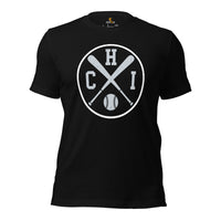 Vintage Chicago Baseball Emblem Fanatic T-Shirt: Gift Ideas for Him & Her, Baseball Enthusiasts & Lovers - Retro Style Game Day Tee - Black