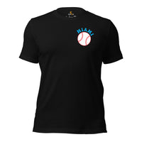 Retro Miami Baseball Emblem Fanatic T-Shirt: Gift Ideas for Him & Her, Baseball Enthusiasts & Lovers - Vintage Game Day Shirt - Black, Front