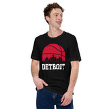 Christmas Gift Ideas for Basketball Lover, Coach & Player - Senior Night, Game Outfit & Attire - Detroit Skyline B-ball Fanatic T-Shirt - Black