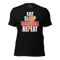 Christmas Gift Ideas for Basketball Lovers, Coach & Players - Senior Night, Game Outfit & Attire - Eat Sleep Basketball Repeat Shirt - Black