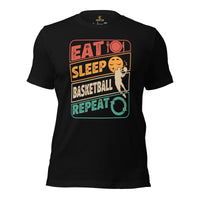 Christmas Gift for Basketball Lovers, Coach & Players - Senior Night, Game Outfit & Attire - Vintage Eat Sleep Basketball Repeat Shirt - Black