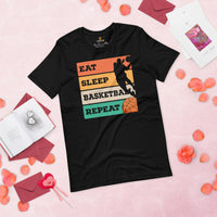 Christmas Gift for Basketball Lovers, Coach & Players - Senior Night, Game Outfit & Attire - Retro Eat Sleep Basketball Repeat Shirt - Black