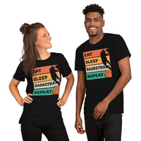 Christmas Gift for Basketball Lovers, Coach & Players - Senior Night, Game Outfit & Attire - Retro Eat Sleep Basketball Repeat Shirt - Black, Unisex
