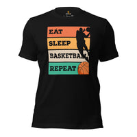 Christmas Gift for Basketball Lovers, Coach & Players - Senior Night, Game Outfit & Attire - Retro Eat Sleep Basketball Repeat Shirt - Black