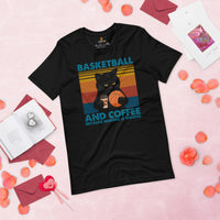 Christmas Gift for Basketball Lover, Coach & Player, Cat Lovers - Game Outfit - Basketball And Coffee Because Murder Is Wrong T-Shirt - Black