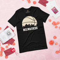 Christmas Gift Ideas for Basketball Lovers, Coach & Players - Senior Night, Game Outfit - Milwaukee Skyline B-ball Fanatic T-Shirt - Black