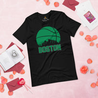 Ideal Christmas Gift for Basketball Lover, Coach & Player - Senior Night, Game Outfit & Attire - Boston Skyline B-ball Fanatic T-Shirt - Black