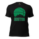 Ideal Christmas Gift for Basketball Lover, Coach & Player - Senior Night, Game Outfit & Attire - Boston Skyline B-ball Fanatic T-Shirt - Black
