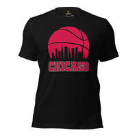Ideal Christmas Gift for Basketball Lover, Coach & Player - Senior Night, Game Outfit & Attire - Chicago Skyline B-ball Fanatic T-Shirt - Black