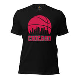 Ideal Christmas Gift for Basketball Lover, Coach & Player - Senior Night, Game Outfit & Attire - Chicago Skyline B-ball Fanatic T-Shirt - Black