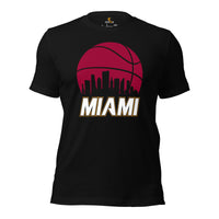 Ideal Christmas Gift for Basketball Lovers, Coach & Players - Senior Night, Game Outfit & Attire - Miami Skyline B-ball Fanatic T-Shirt - Black