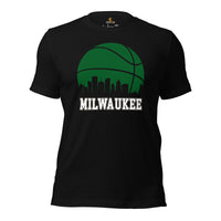 Ideal Christmas Gift for Basketball Lover, Coach & Player - Senior Night, Game Outfit & Attire - Milwaukee Skyline B-ball Fanatic Shirt - Black