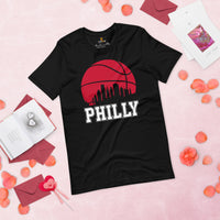 Ideal Christmas Gift for Basketball Lover, Coach & Player - Senior Night, Game Outfit - Philadelphia Skyline B-ball Fanatic Tee - Black