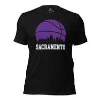 Ideal Christmas Gift for Basketball Lover, Coach & Player - Senior Night, Game Outfit & Attire - Sacramento Skyline B-ball Fanatic Tee - Black