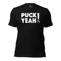 Hockey Game Outfit & Attire - Ideal Birthday & Christmas Gifts for Ice Hockey Players & Goalies - Vintage Puck Yeah Sarcastic T-Shirt - Black