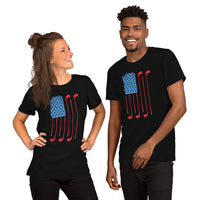 Patriotic Golf Tee Shirt & Outfit - Unique Gift Ideas for Guys, Men & Women, Golfers & Golf Lover - Vintage Golf US Flag Themed T-Shirt - Black, Unisex