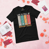 Golf Tee Shirt & Outfit - Unique Gift Ideas for Guys, Men & Women, Golfers & Golf Lover - Vintage Life Is Full Of Important Choices Tee - Black