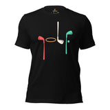 Golf Tee Shirt & Outfit - Unique Bday & Christmas Gift Ideas for Guys, Men & Women, Golfers & Golf Lover - Retro Golf Clubs T-Shirt - Black