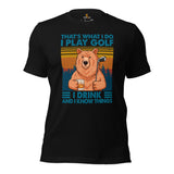 Golf T-Shirt - Unique Gift Ideas for Guys, Men & Women, Golfers, Golf & Bourbon Lovers - Funny I Play Golf I Drink & I Know Things Tee - Black