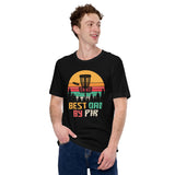 Disk Golf Basket Themed T-Shirt - Frisbee Golf Apparel & Attire - Bday, Father's Day Gift for Disc Golfer - Retro Best Dad By Par Shirt - Black