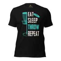Disk Golf T-Shirt - Ultimate & Frisbee Golf Attire & Apparel - Gift Ideas for Disc Golfers - Vintage Eat Sleep Throw Repeat T-Shirt - Black