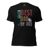 Disk Golf Basket Themed T-Shirt - Frisbee Golf Apparel & Attire - Bday, Father's Day Gift for Disc Golfer - Retro Best Dad By Par Tee - Black