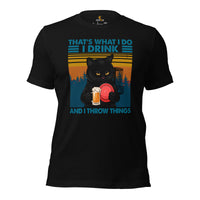 Disk Golf Shirt - Frisbee Golf Attire & Apparrel - Gift Ideas for Disc Golfer, Beer & Cat Lover - Funny I Drink And I Throw Things Tee - Black