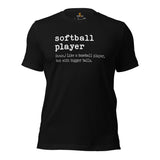 Softball Sports Apparel & Clothes - Outfit, Wear & Gift Ideas for Softball Coach & Players - Funny Softball Player Definition T-Shirt - Black