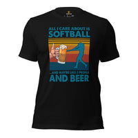Softball Sports Apparel & Clothes - Outfit & Gift Ideas for Softball Coach & Players - Funny All I Care About Is Softball And Beer Tee - Black