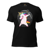 Lax T-Shirt & Clothting - Lacrosse Gifts for Coach & Players - Ideas for Guys, Men & Women - Adorable Dadding Unicorn T-Shirt - Black