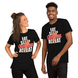Lax T-Shirt & Clothting - Lacrosse Gifts for Coach & Players - Ideas for Guys, Men & Women - Funny Eat Sleep Lacrosse Repeat T-Shirt - Black, Unisex
