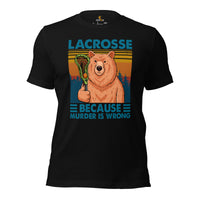Lax T-Shirt & Clothting - Lacrosse Gifts for Coach & Players - Ideas for Men & Women - Funny Lacrosse Because Murder Is Wrong Tee - Black