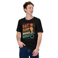 Cycling Gear - Bike Clothes - Biking Attire, Outfits - Gifts for Cyclists, Bicycle Enthusiasts - 80s Retro Eat Sleep Bike Repeat Tee - Black