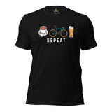 Cycling Gear - Bike Clothes - Biking Attire, Outfit - Gifts for Cyclists, Coffee & Beer Lovers - Funny Coffee Cycling Beer Repeat Tee - Black