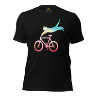 Cycling Gear - Bike Clothes - Biking Attire, Outfit - Gifts for Cyclists, Bicycle Enthusiasts - Adorable Cat Stunt Artistic Cycling Tee - Black