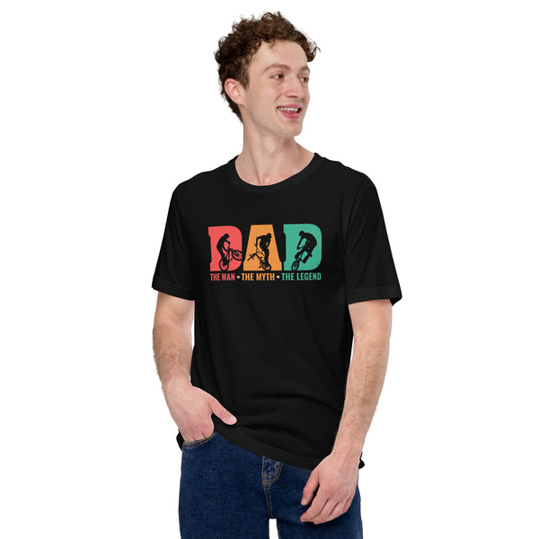 Cycling Gear - BMX Clothing - Biking Attire, Outfit - Father's Day Gifts for Cyclists - Retro BMX Dad The Man The Myth The Legend Tee - Black