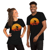 Cycling Gear - MTB Clothing - Mountain Bike Attire, Outfits, Apparel - Gifts for Cyclists - Retro Sunset Downhill Mountain Bike T-Shirt - Black, Unisex